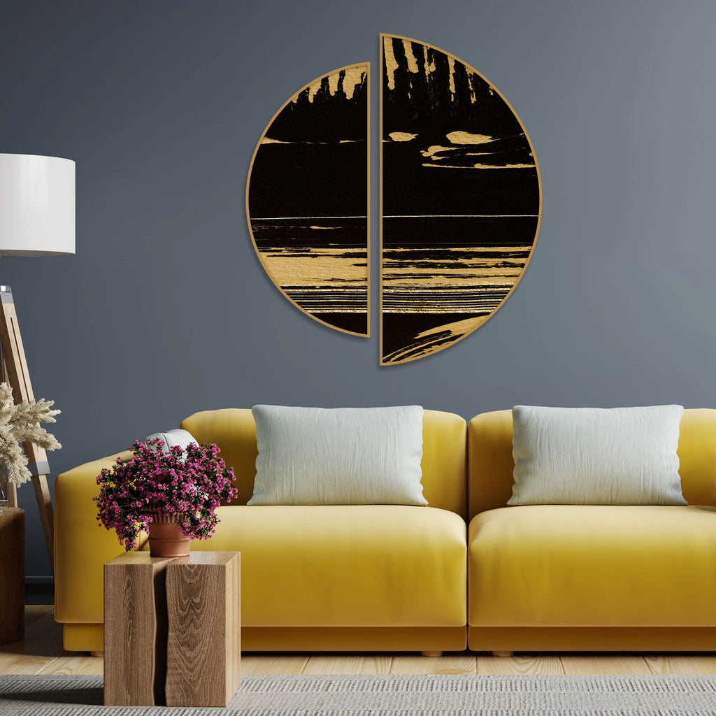 Golden Abstract Drags Semi Circle Frames Set Of 2 - Decor Mantra 