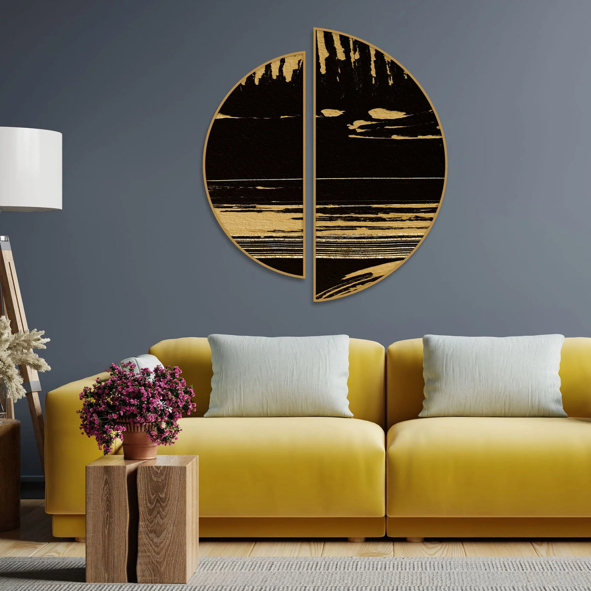 Golden Abstract Drags Semi Circle Frames Set Of 2 - Decor Mantra 