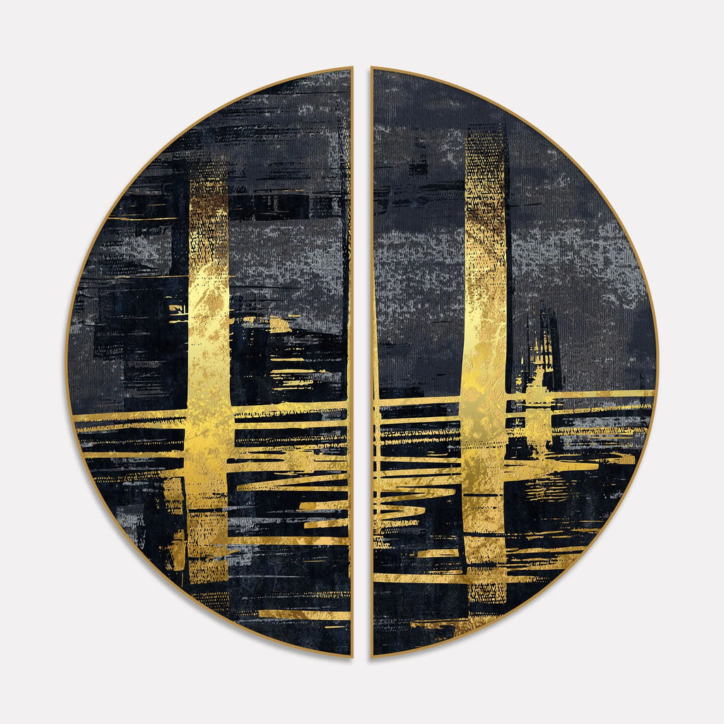 Golden Abstract Glimmer Semi Circle Frames Set Of 2 - Decor Mantra 