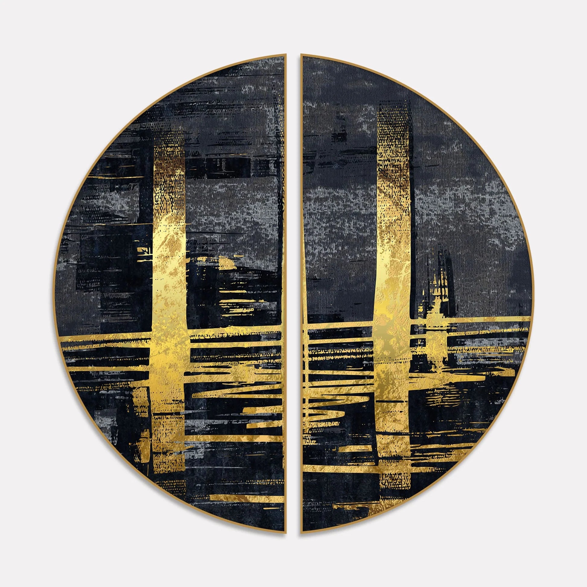 Golden Abstract Glimmer Semi Circle Frames Set Of 2 - Decor Mantra 