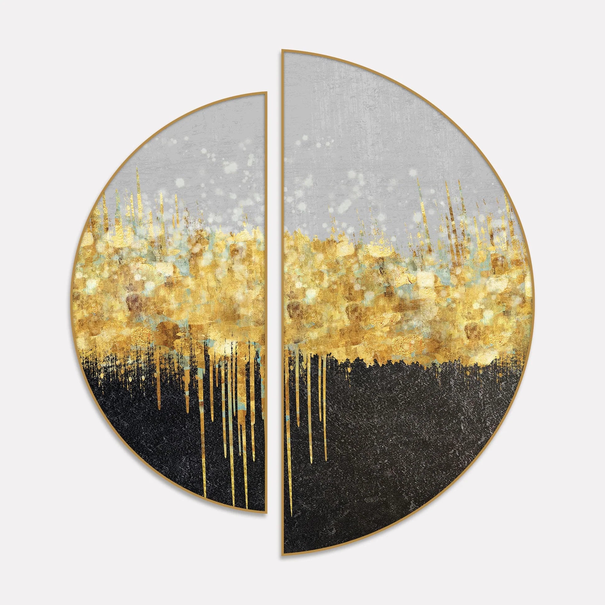 Golden Abstract Glitter Splash Art Semi Circle Frames Set Of 2 - Decor Mantra 