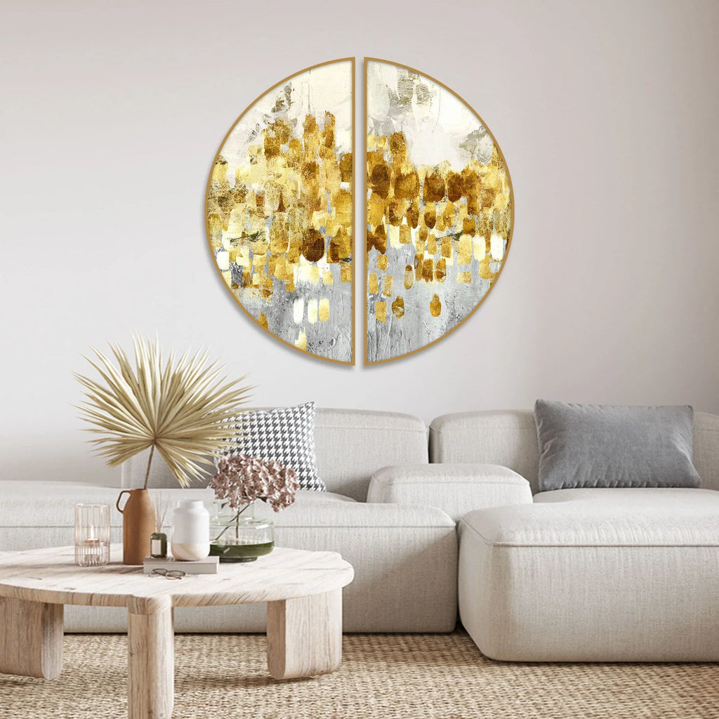 Golden Abstract Textured Art Semi Circle Frames Set Of 2 - Decor Mantra 