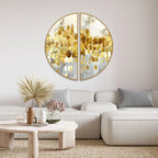 Golden Abstract Textured Art Semi Circle Frames Set Of 2 - Decor Mantra 