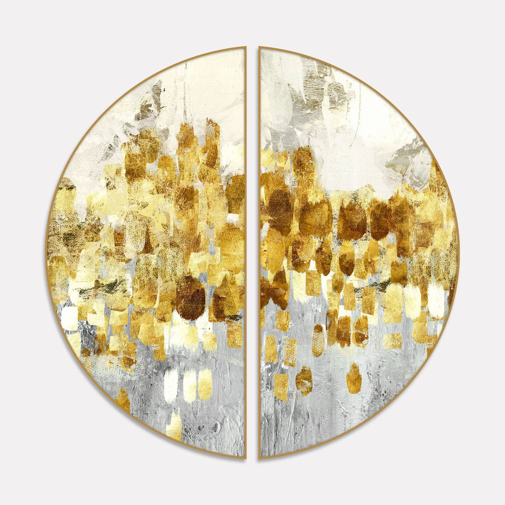 Golden Abstract Textured Art Semi Circle Frames Set Of 2 - Decor Mantra 
