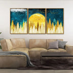 Golden Abstract Tree Premium Canvas Floating Canvas Wall Painting Set of Three DECORMANTRA