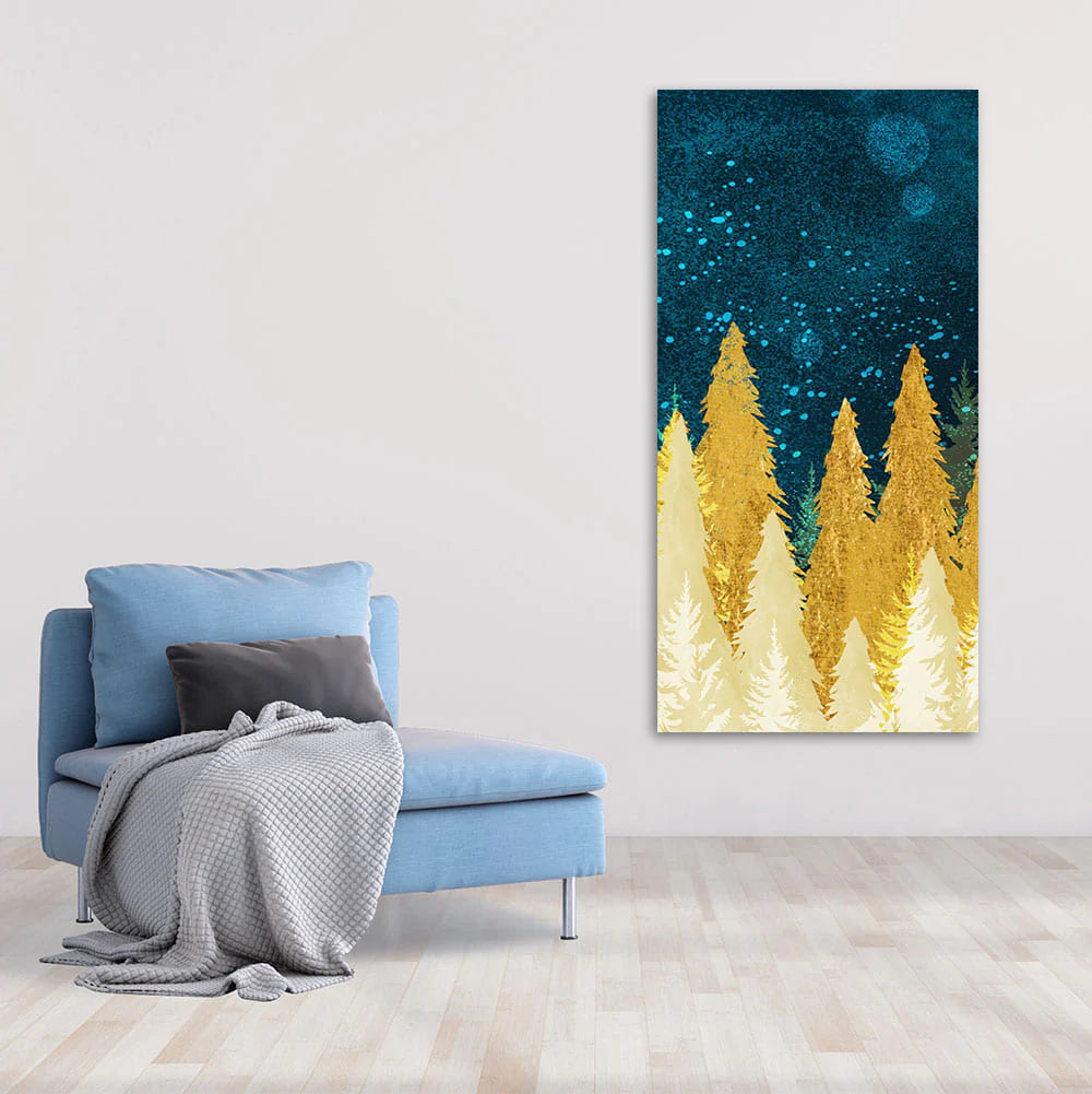 Golden Abstract Tree Premium Canvas Wall Painting DECORMANTRA
