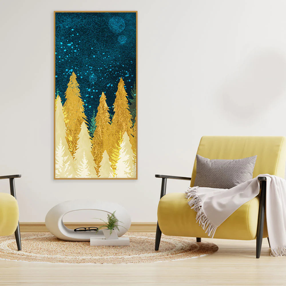 Golden Abstract Tree Premium Canvas Wall Painting DECORMANTRA