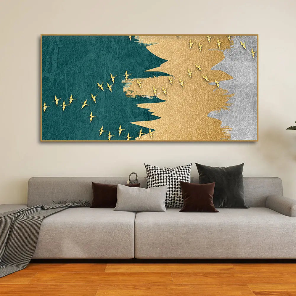 Golden Birds Flying Luxurious Art Premium Wall Painting Decor Mantra