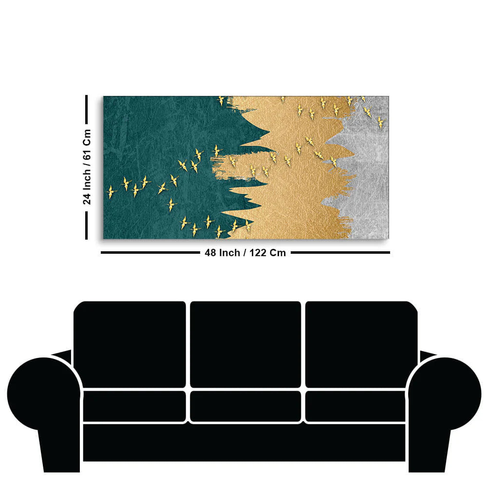 Golden Birds Flying Luxurious Art Premium Wall Painting Decor Mantra