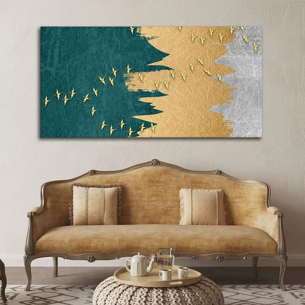 Golden Birds Flying Luxurious Art Premium Wall Painting Decor Mantra