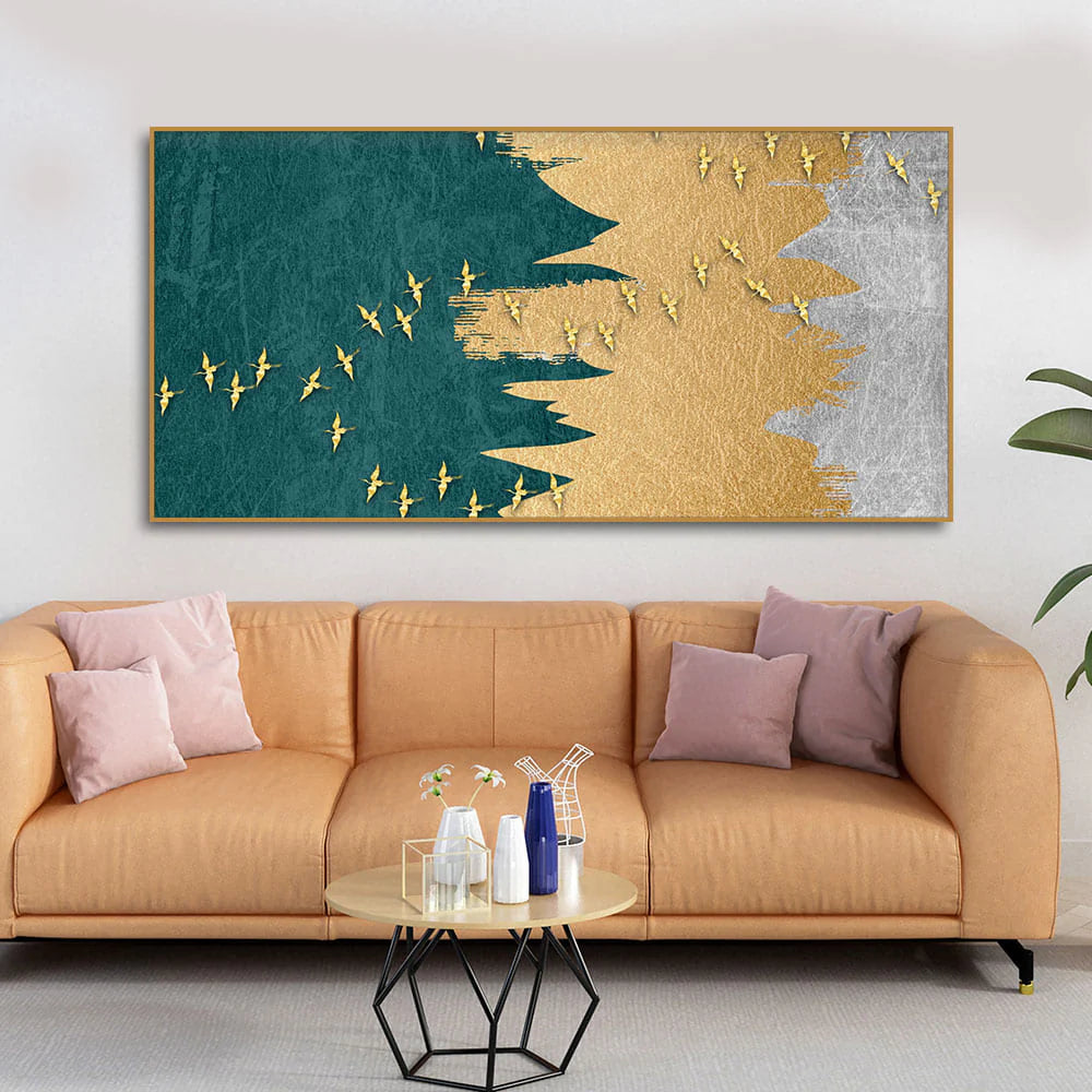 Golden Birds Flying Luxurious Art Premium Wall Painting Decor Mantra