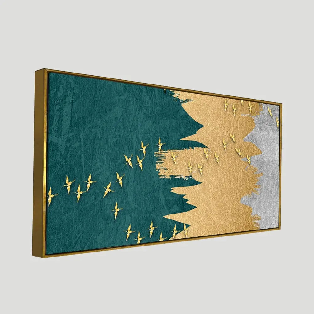 Golden Birds Flying Luxurious Art Premium Wall Painting Decor Mantra