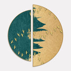 Golden Birds Flying Luxurious Art Semi Circle Frames Set Of 2 Decor Mantra