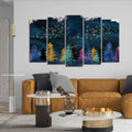 Golden Birds Flying over The Dark Forest Wall Painting of Five Pieces DECORMANTRA