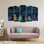 Golden Birds Flying over The Dark Forest Wall Painting of Five Pieces DECORMANTRA
