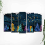 Golden Birds Flying over The Dark Forest Wall Painting of Five Pieces DECORMANTRA