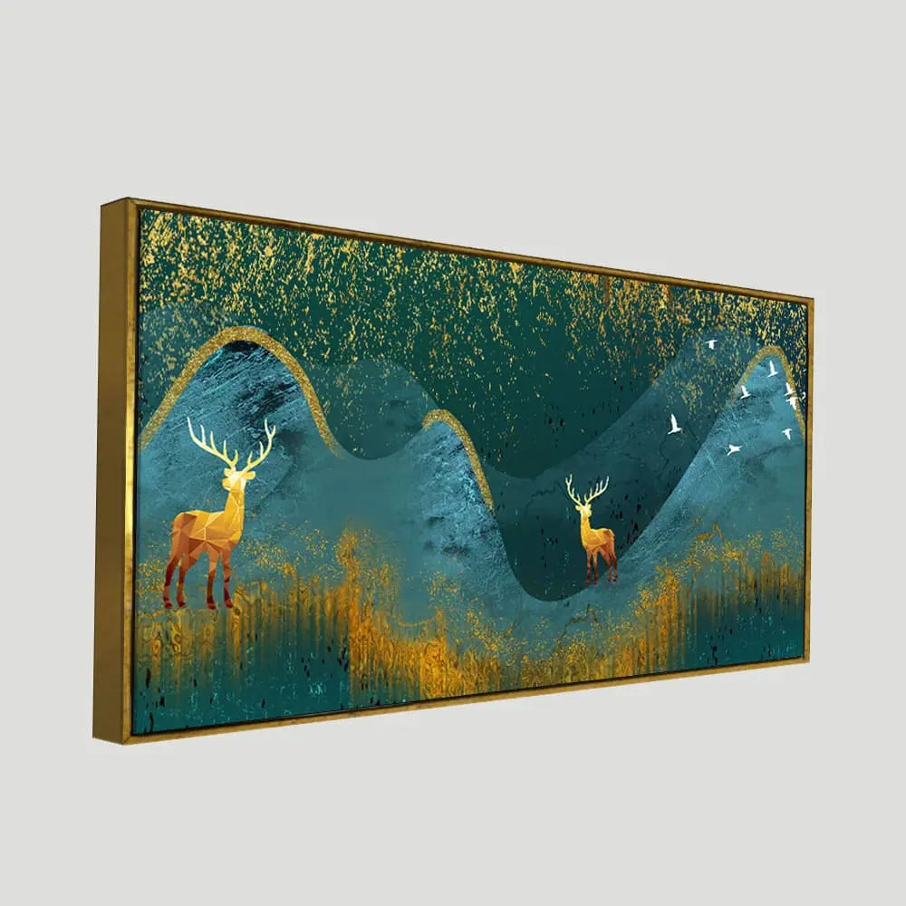 Golden Deer Modern Abstract Art Wall Painting Decor Mantra