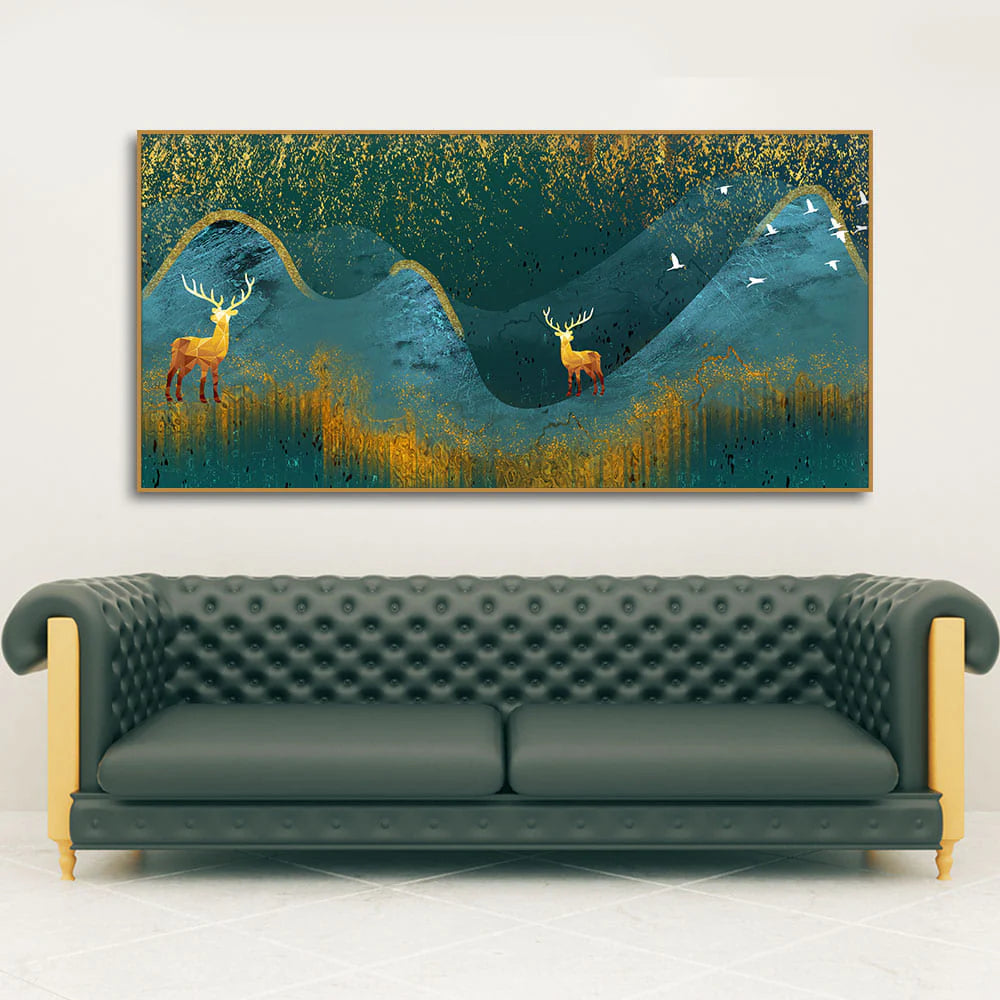 Golden Deer Modern Abstract Art Wall Painting Decor Mantra