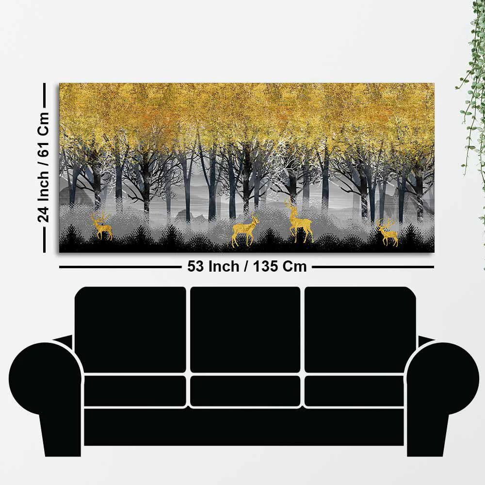Golden Deer in Dark Forest Canvas Wall Painting DECORMANTRA