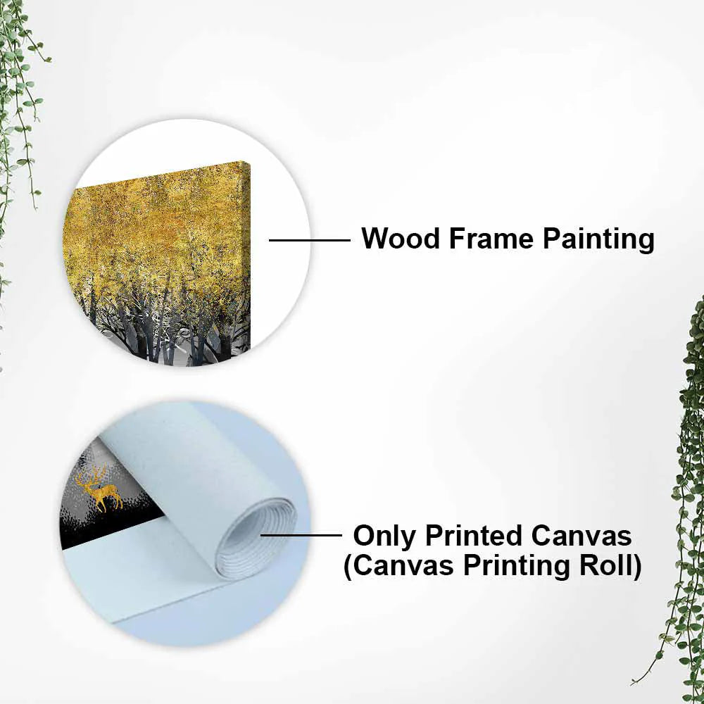 Golden Deer in Dark Forest Canvas Wall Painting DECORMANTRA
