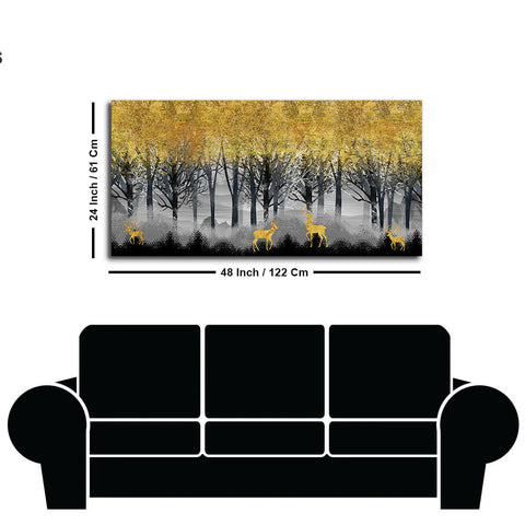 Golden Deers in Dark Forest Premium Canvas Wall Painting