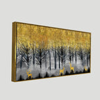 Golden Deers in Dark Forest Premium Canvas Wall Painting DECORMANTRA