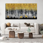 Golden Deers in Dark Forest Premium Canvas Wall Painting DECORMANTRA