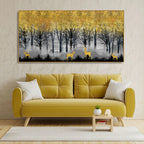 Golden Deers in Dark Forest Premium Canvas Wall Painting DECORMANTRA