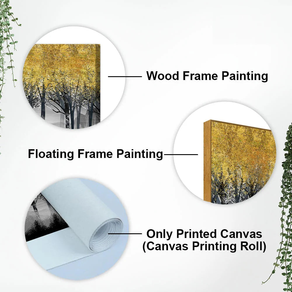 Golden Deers in Dark Forest Premium Canvas Wall Painting DECORMANTRA