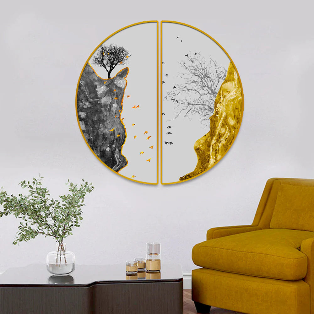 Golden Fortune Tree Semi Circle Wall Paintings & Arts Decor Mantra