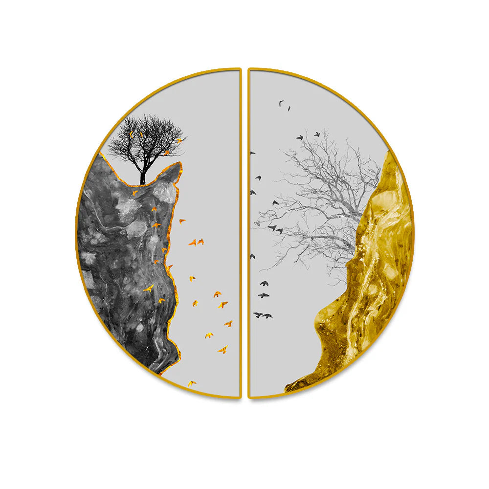 Golden Fortune Tree Semi Circle Wall Paintings & Arts Decor Mantra