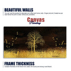 Golden Grass Trees with Birds in Dark Background Wall Painting Decor Mantra