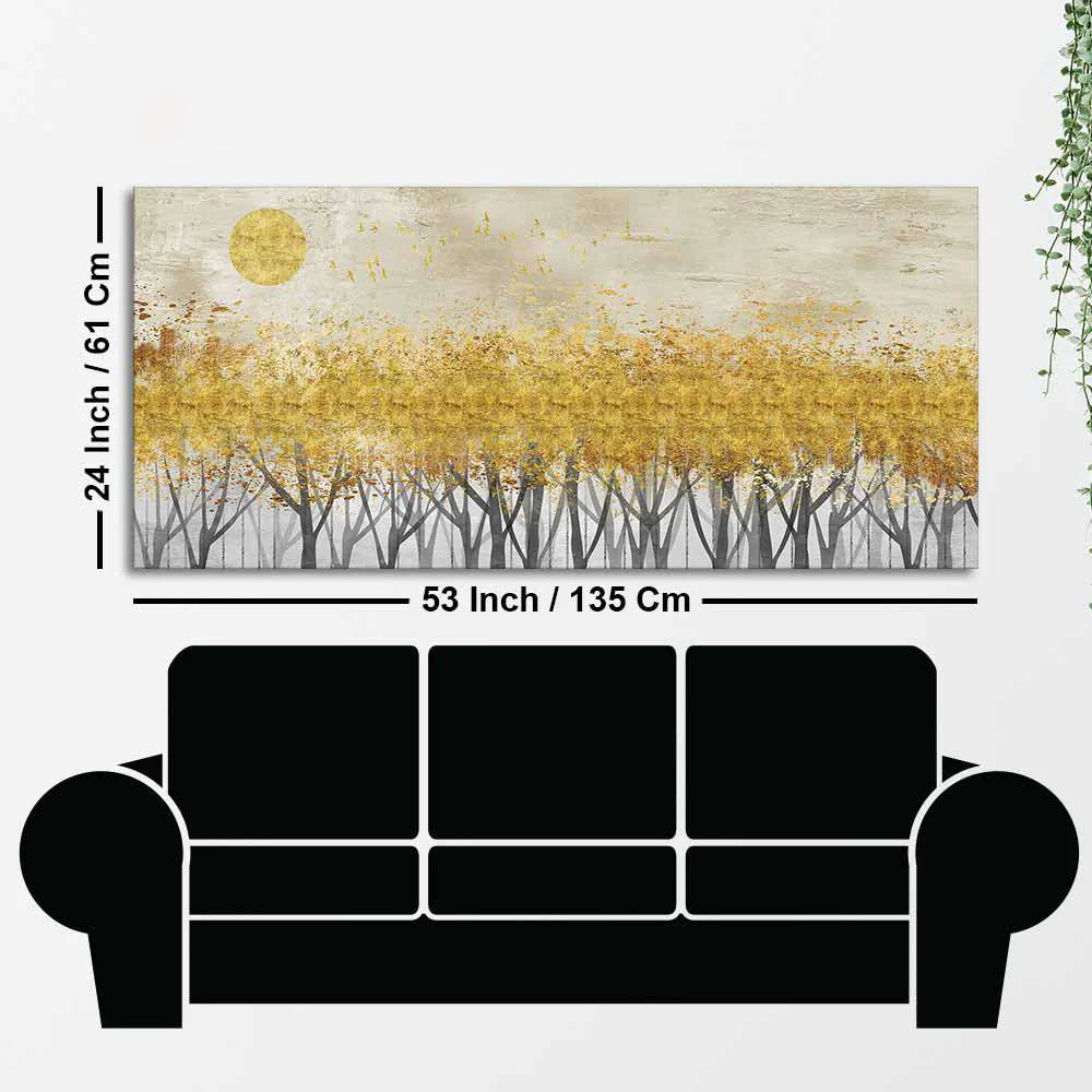Golden Leaf Trees Canvas Wall Painting DECORMANTRA
