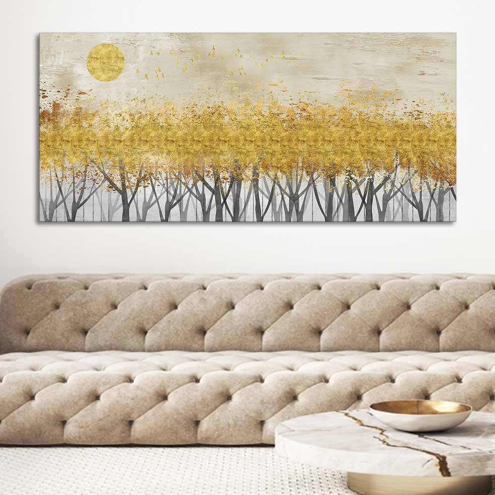 Golden Leaf Trees Canvas Wall Painting DECORMANTRA