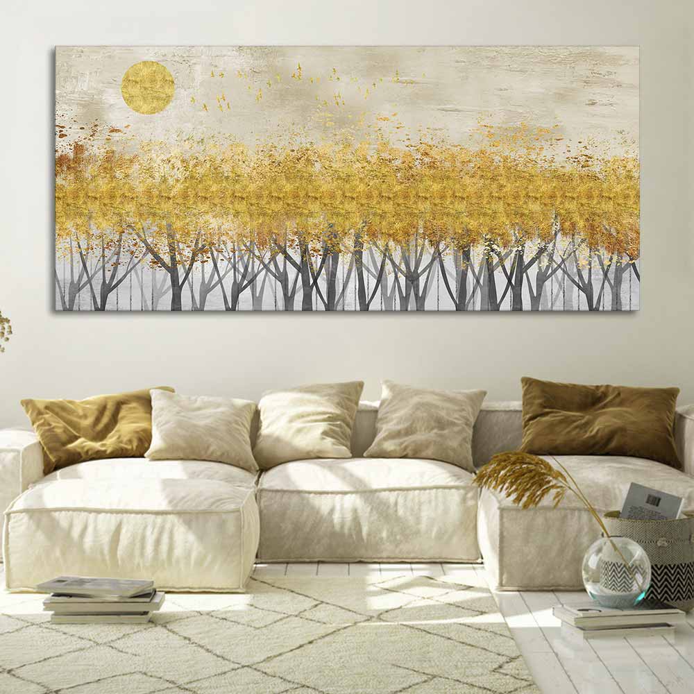 Golden Leaf Trees Canvas Wall Painting DECORMANTRA