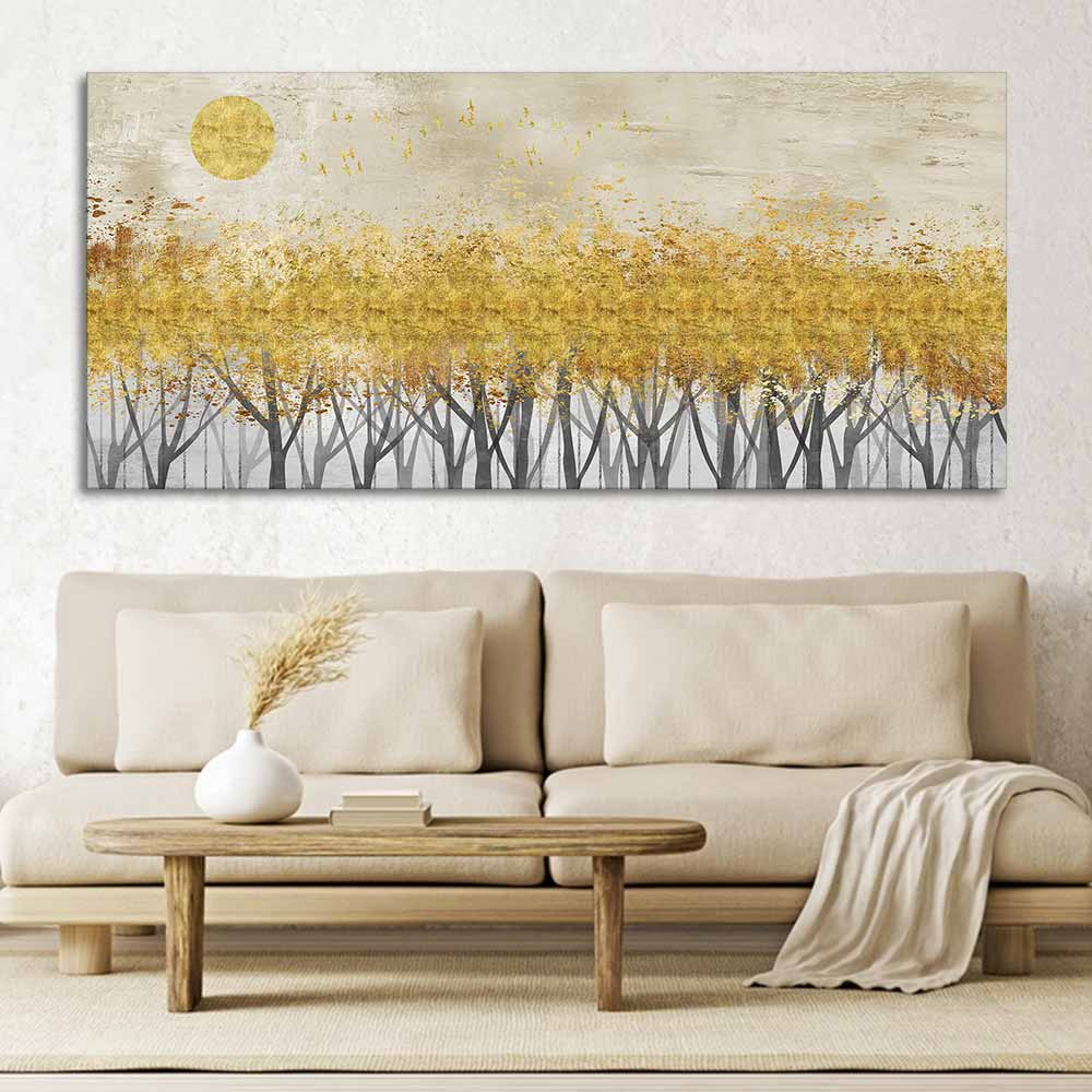 Golden Leaf Trees Canvas Wall Painting DECORMANTRA