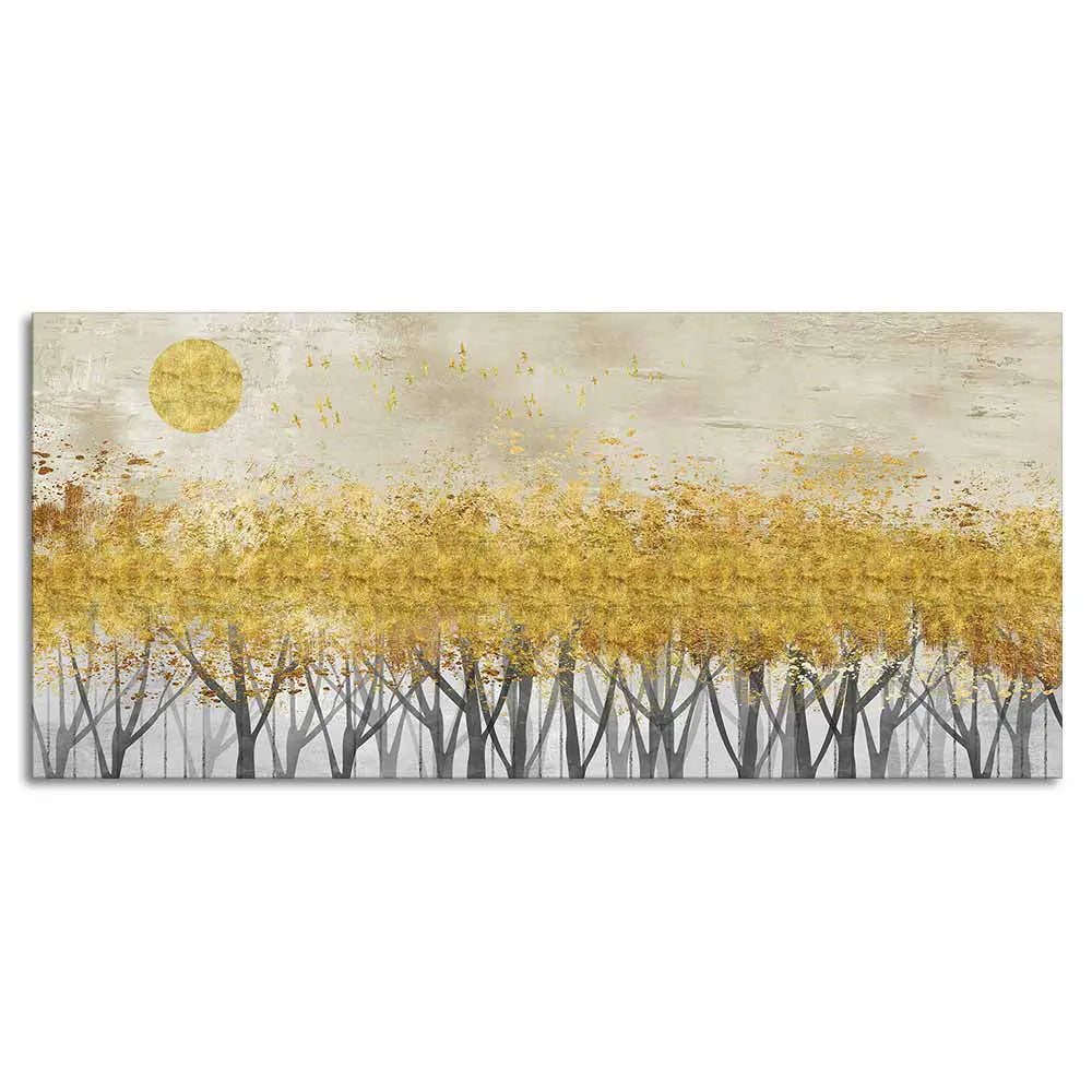 Golden Leaf Trees Canvas Wall Painting DECORMANTRA