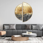 Golden Metallic Forest Art Semi Circle Frames Set Of 2 Decor Mantra