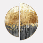 Golden Metallic Forest Art Semi Circle Frames Set Of 2 Decor Mantra
