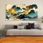 Golden Mountain Scenery of Mount Fuji Premium Canvas Wall Painting DECORMANTRA
