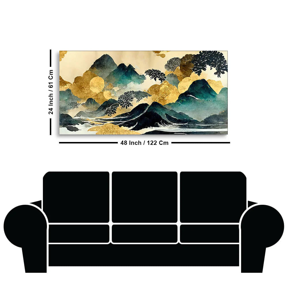 Golden Mountain Scenery of Mount Fuji Premium Canvas Wall Painting DECORMANTRA