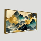 Golden Mountain Scenery of Mount Fuji Premium Canvas Wall Painting DECORMANTRA