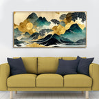 Golden Mountain Scenery of Mount Fuji Premium Canvas Wall Painting DECORMANTRA