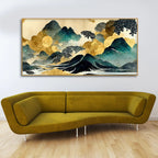 Golden Mountain Scenery of Mount Fuji Premium Canvas Wall Painting DECORMANTRA