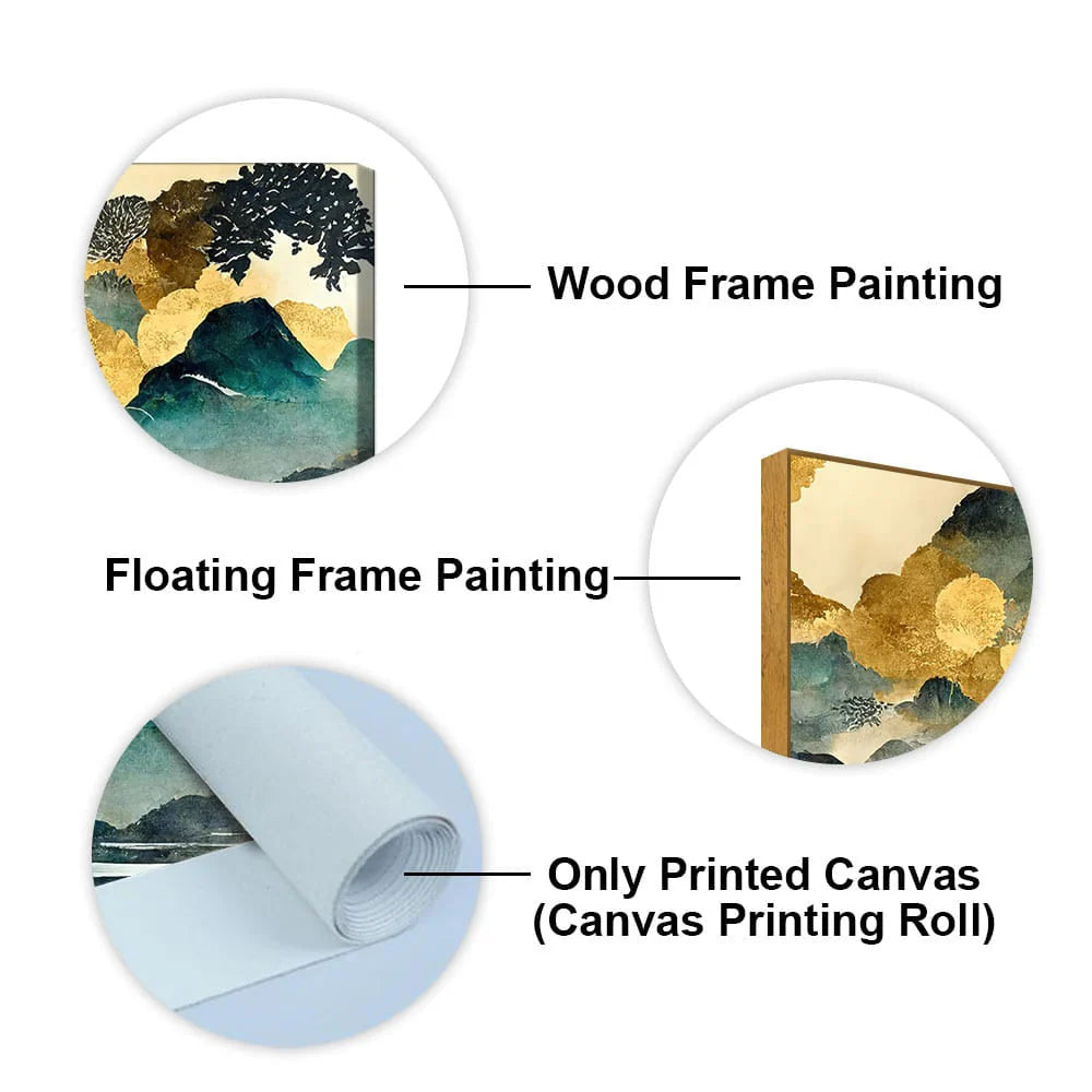 Golden Mountain Scenery of Mount Fuji Premium Canvas Wall Painting DECORMANTRA