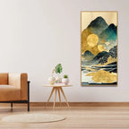 Golden Mountain Scenery of Mount Fuji Premium Wall Painting DECORMANTRA