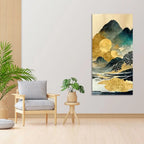 Golden Mountain Scenery of Mount Fuji Premium Wall Painting DECORMANTRA