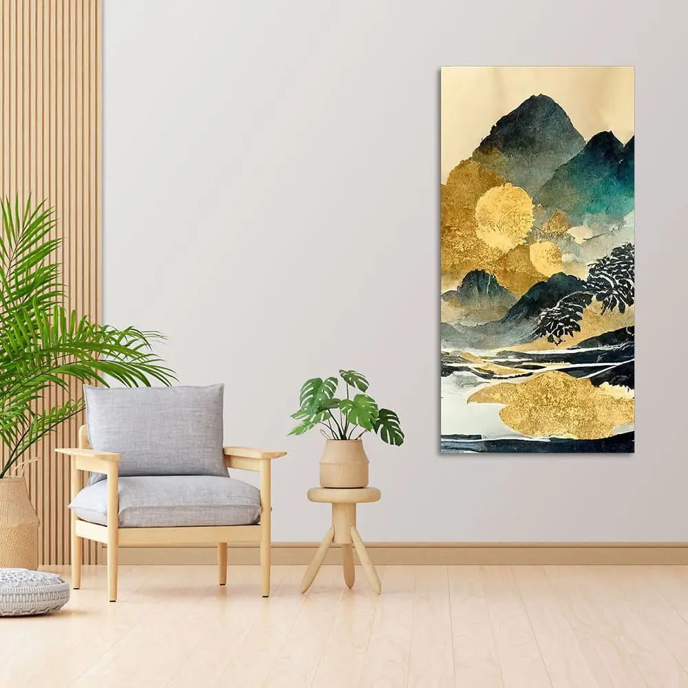 Golden Mountain Scenery of Mount Fuji Premium Wall Painting DECORMANTRA