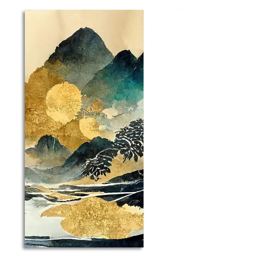 Golden Mountain Scenery of Mount Fuji Premium Wall Painting DECORMANTRA