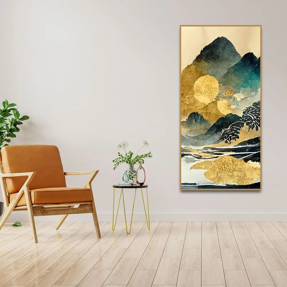 Golden Mountain Scenery of Mount Fuji Premium Wall Painting DECORMANTRA